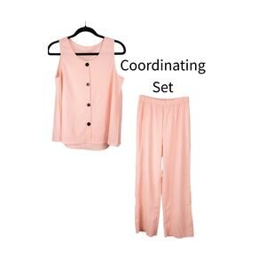 Blouse & Pant Set SIZE LARGE Sleeveless Top Pull-on Pants Pink